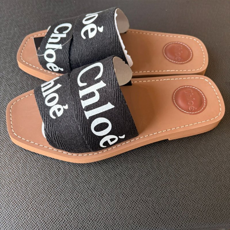 CHLOE 立體織帶LOGO 拖鞋/黑色37-3