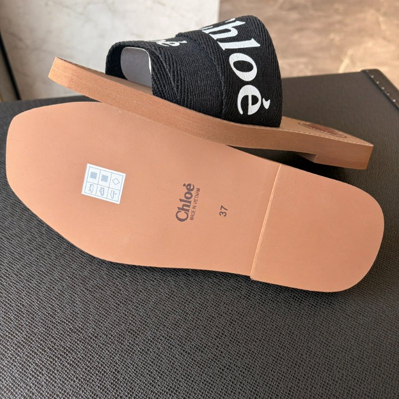 CHLOE 立體織帶LOGO 拖鞋/黑色37-5