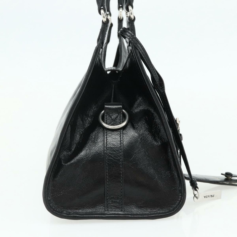 【日本直送】PRADA 手提包 皮革 黑色 銀色 正品 ka3962SAM-2