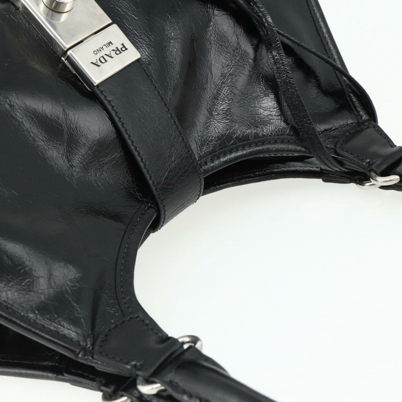【日本直送】PRADA 手提包 皮革 黑色 銀色 正品 ka3962SAM-5