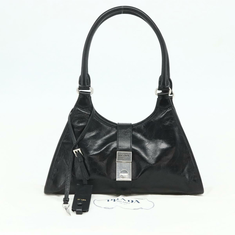 【日本直送】PRADA 手提包 皮革 黑色 銀色 正品 ka3962SAM-11