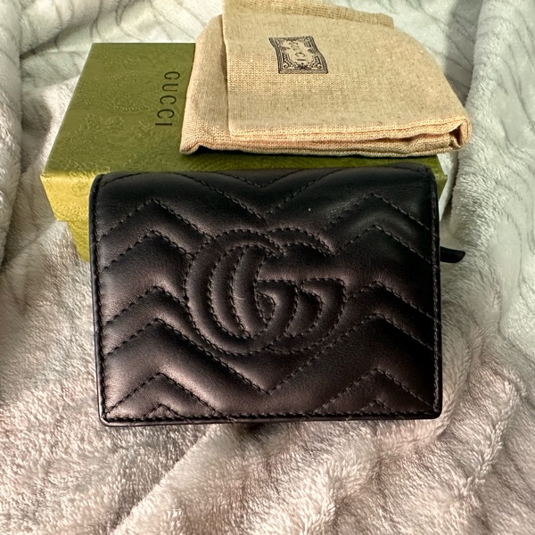 Gucci 黑色marmont 金釦短夾-11