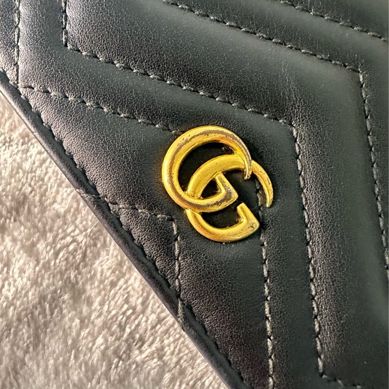 Gucci 黑色marmont 金釦短夾-4