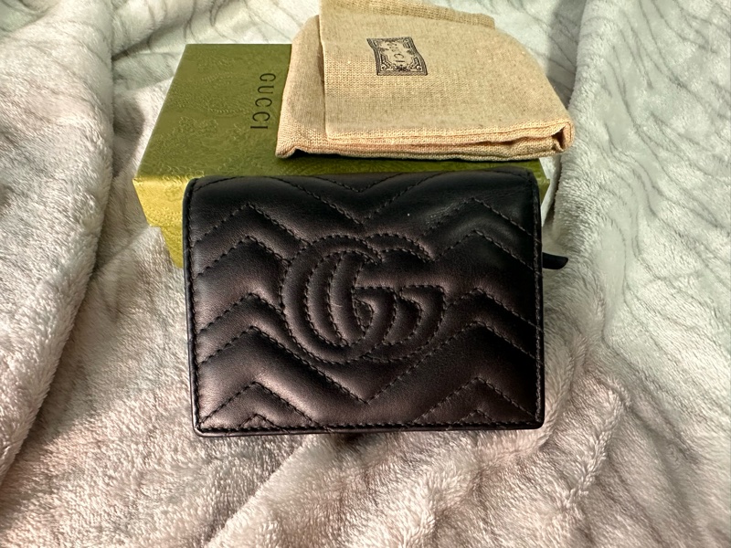 Gucci 黑色marmont 金釦短夾-5