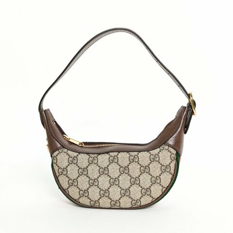 GUCCI Ophidia豌豆包腋下包Mini20烏木色帆布金扣肩背包