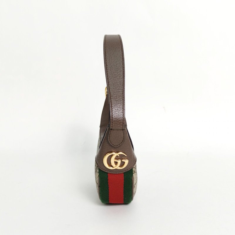 GUCCI Ophidia豌豆包腋下包Mini20烏木色帆布金扣肩背包-3