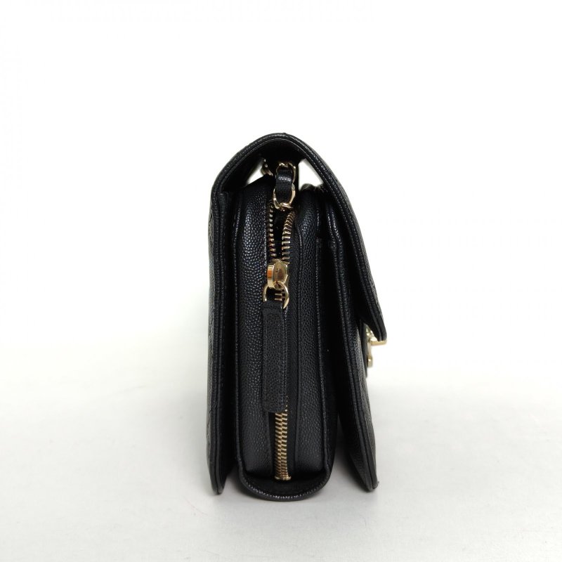 CHANEL 黑色荔枝牛皮晶片開金扣22C早春內拉鏈口蓋包肩背包-1