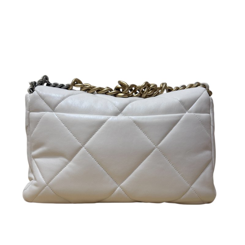 CHANEL白色菱格羊皮19雙色鏈袋手提/肩背包-30公分-1