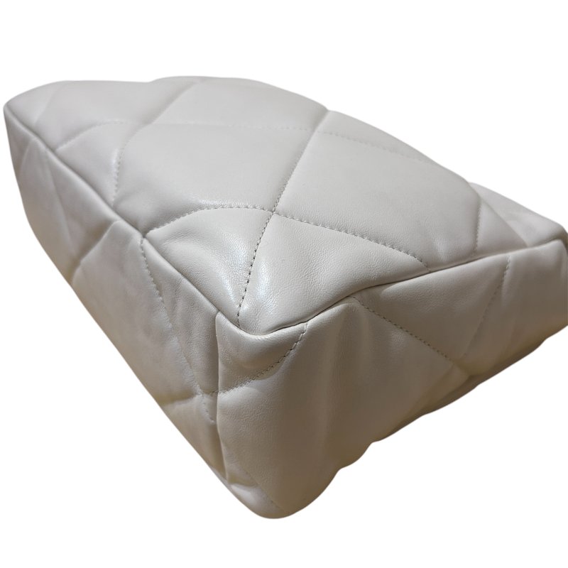 CHANEL白色菱格羊皮19雙色鏈袋手提/肩背包-30公分-3