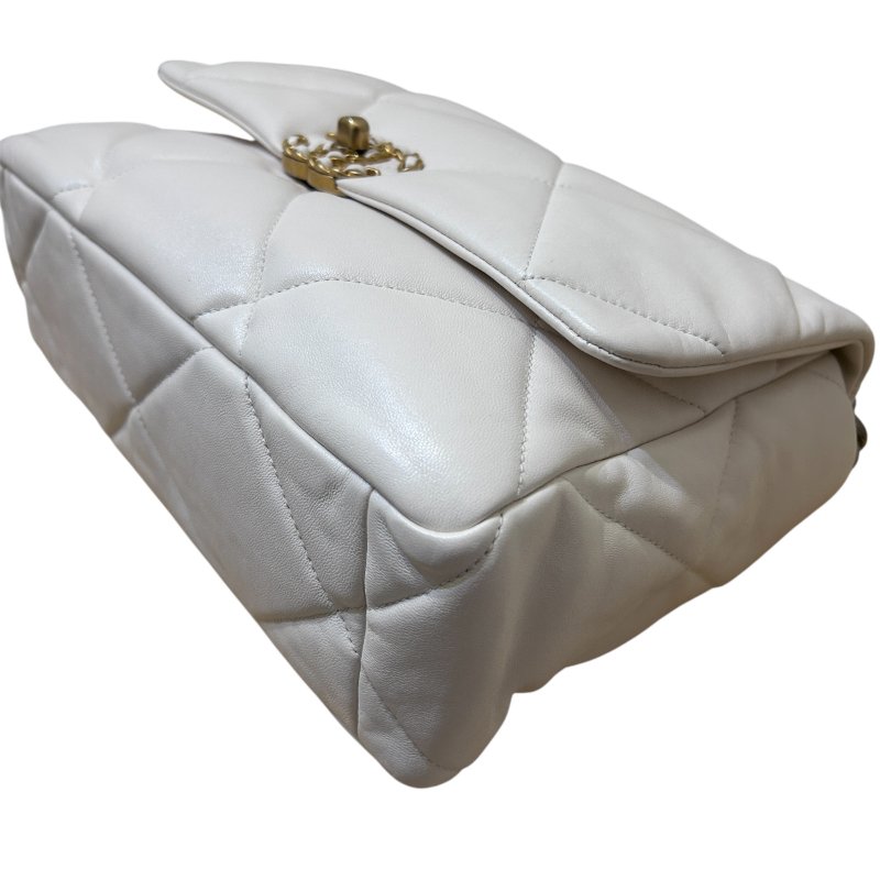 CHANEL白色菱格羊皮19雙色鏈袋手提/肩背包-30公分-5