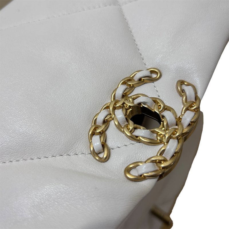 CHANEL白色菱格羊皮19雙色鏈袋手提/肩背包-30公分-8