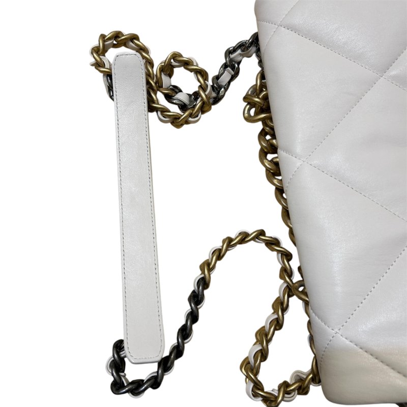 CHANEL白色菱格羊皮19雙色鏈袋手提/肩背包-30公分-9