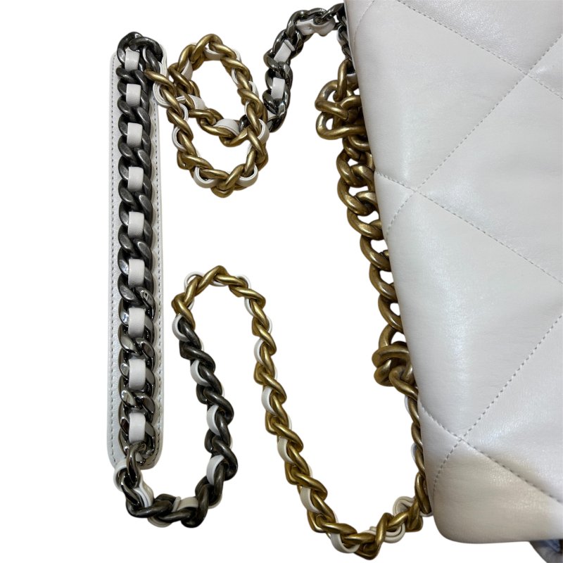 CHANEL白色菱格羊皮19雙色鏈袋手提/肩背包-30公分-10