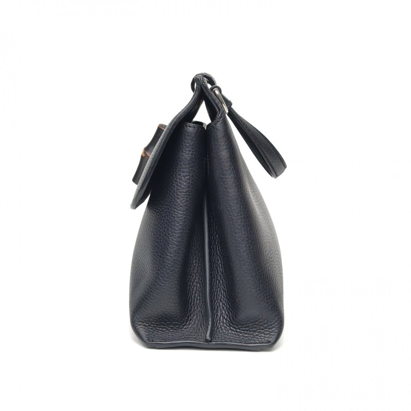 GUCCI 黑色牛皮銀扣Bamboodaily竹節扣手提斜挎包肩背包-1