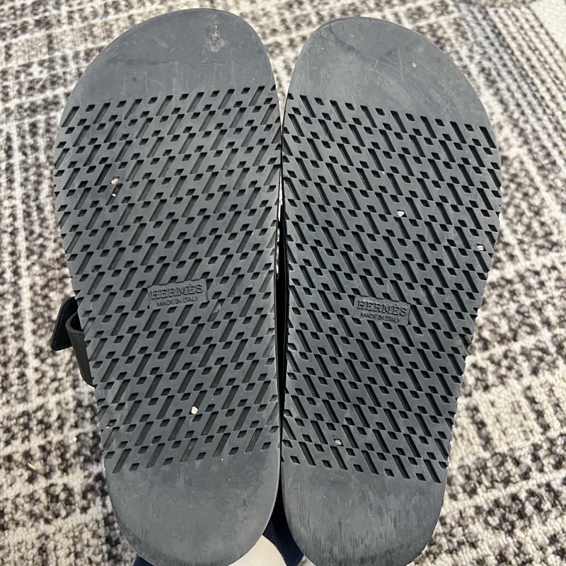 HERMES愛馬仕 Chypre 小牛皮 H型新款鉚釘二舅 一字拖鞋 女款 黑色 40碼-7