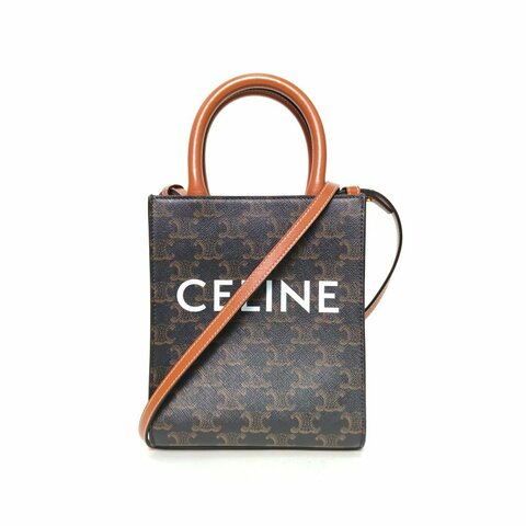 CELINE Cabas豎款手袋Mini凱旋門印花褐色人造革肩背包