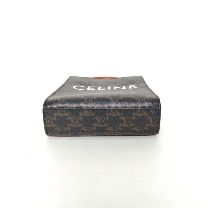 CELINE Cabas豎款手袋Mini凱旋門印花褐色人造革肩背包-4