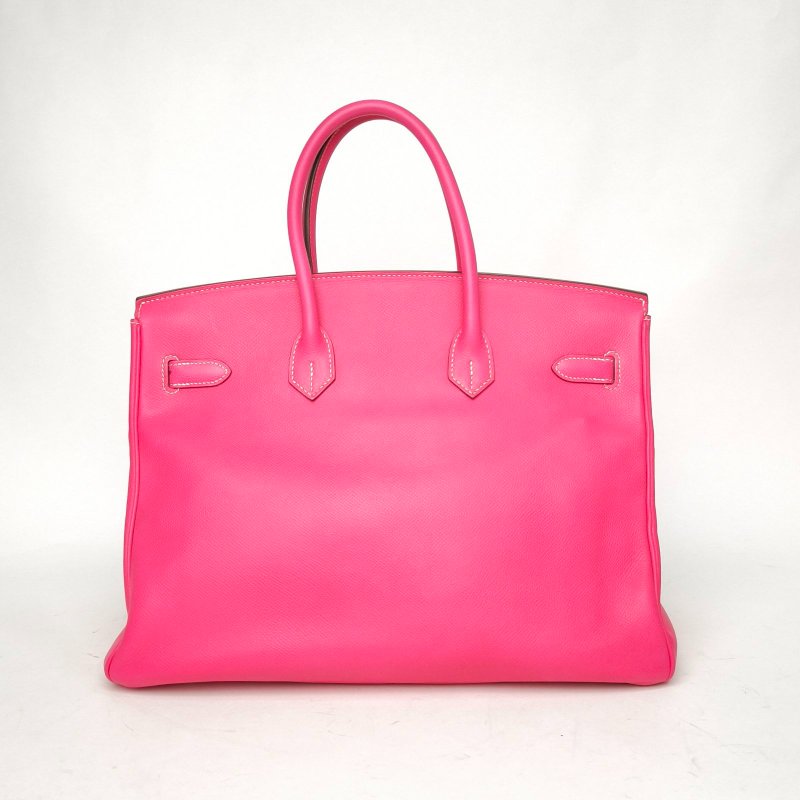HERMES Birkin35E5糖果粉拼B5寶石紅Epsom皮框O銀扣肩背包-2