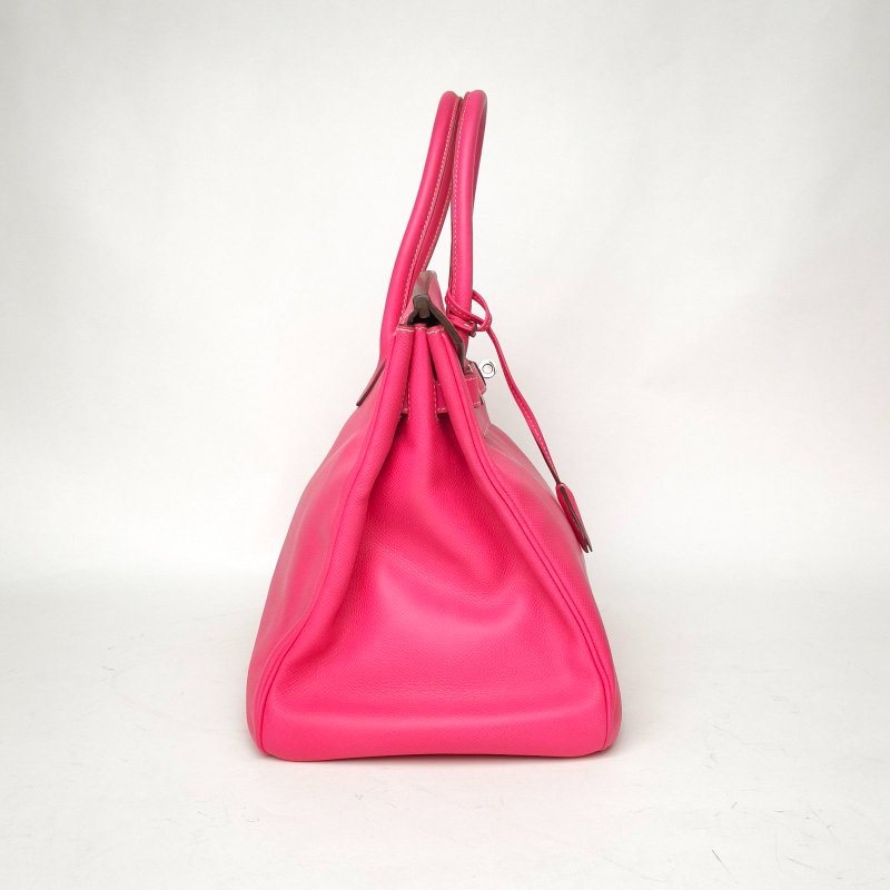 HERMES Birkin35E5糖果粉拼B5寶石紅Epsom皮框O銀扣肩背包-3