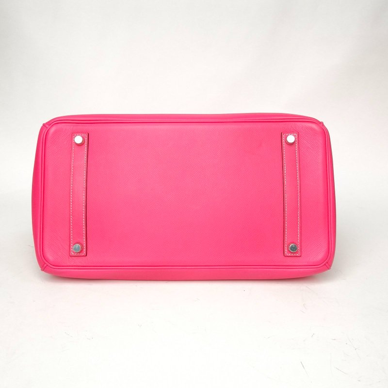 HERMES Birkin35E5糖果粉拼B5寶石紅Epsom皮框O銀扣肩背包-4