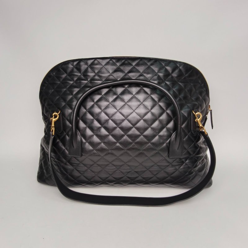 SAINT LAURENT 黑色牛皮金扣ES絎縫黑金菱格旅行袋機場包肩背包-2