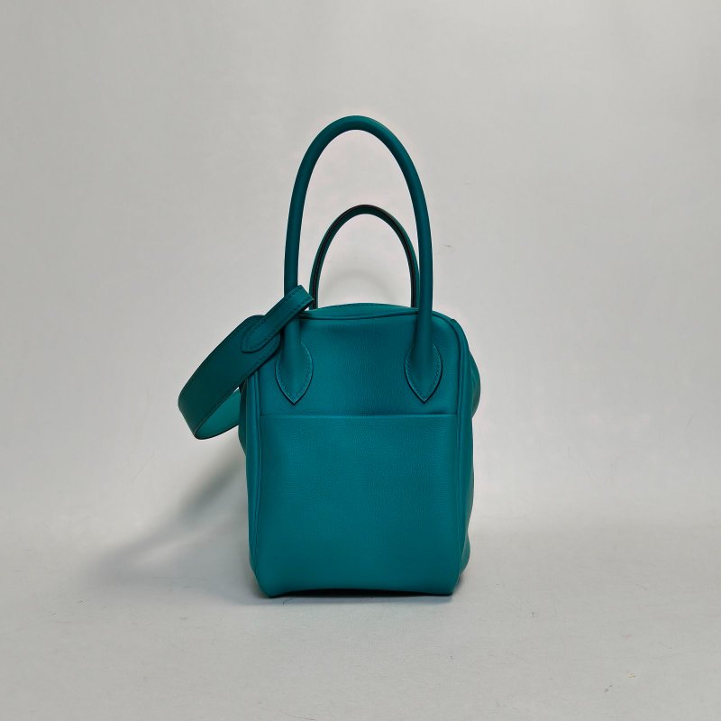 HERMES Lindy267F孔雀藍Swift皮X刻銀扣肩背包-3