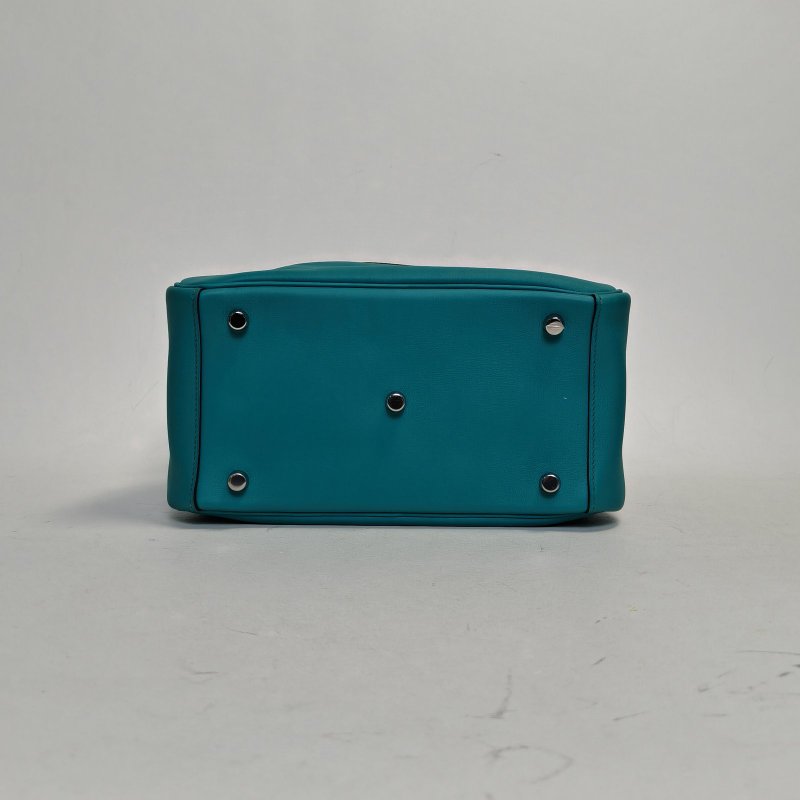 HERMES Lindy267F孔雀藍Swift皮X刻銀扣肩背包-4