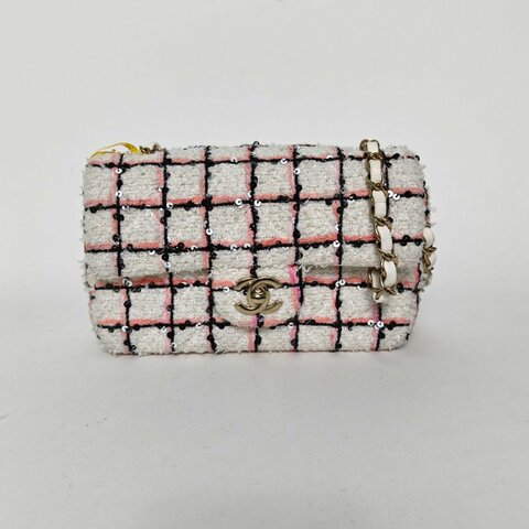 CHANEL CF口蓋包大Mini拼色毛呢晶片開金扣24S肩背包