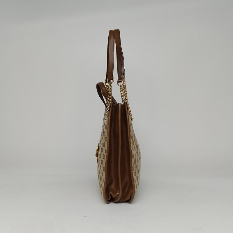 GUCCI 卡其色帆布金扣1955馬銜扣托特包肩背包-1