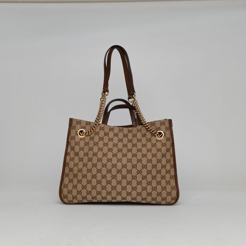 GUCCI 卡其色帆布金扣1955馬銜扣托特包肩背包-2