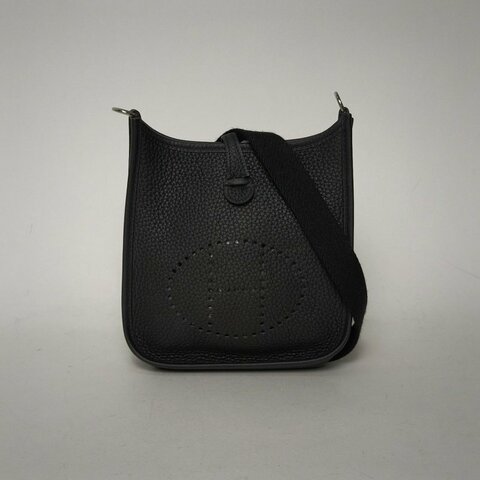 HERMES EvelyneMini16黑色TC皮D刻銀扣肩背包
