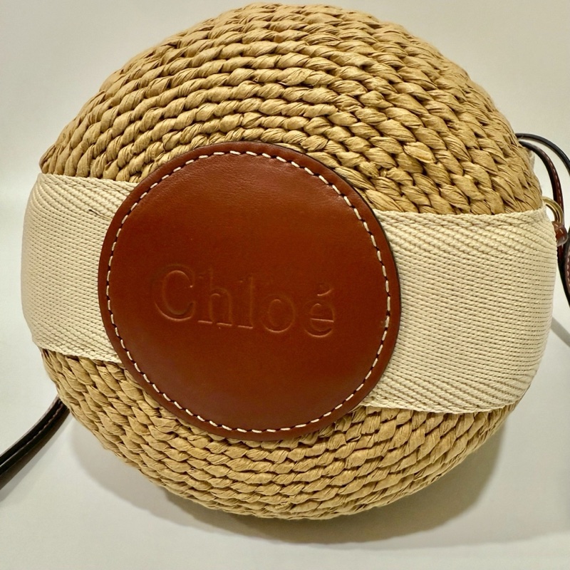 Chioe 包包 編織拼帆布 Woody Saffia Basket Bag 小號束口手提水桶包-3