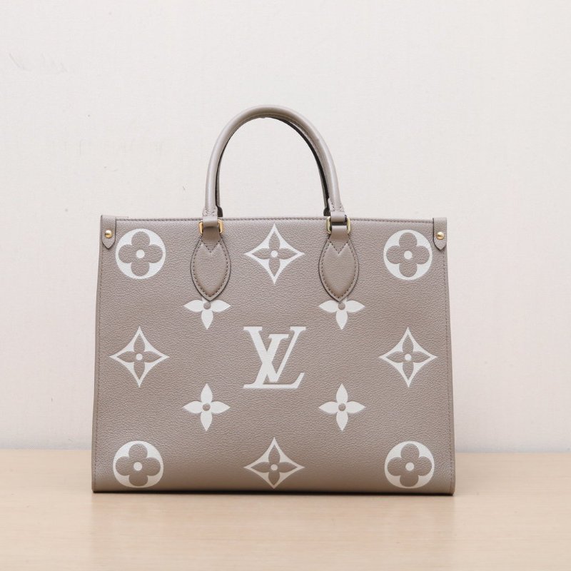 LOUIS VUITTON Onthego中號35大象灰牛皮晶片老花壓紋肩背包-1