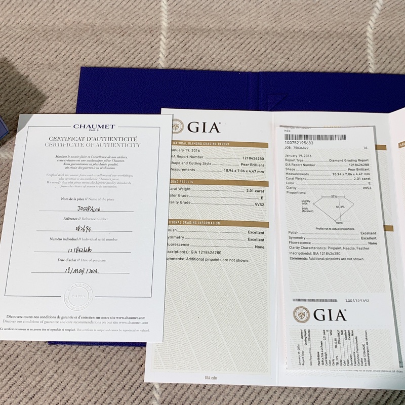 Chaumet尚美巴黎2.01克拉加冕·鷺羽系列梨形切鑽戒50號，主鑽：2.01 carat，顏色：E，淨度：VVS2，2022年購入-2