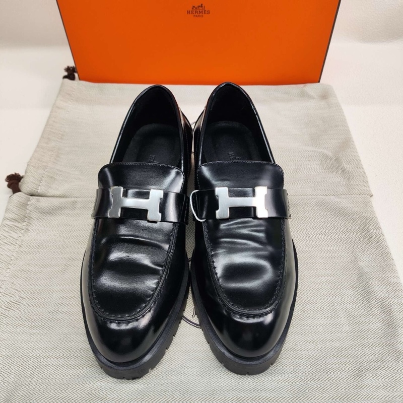 HERMES愛馬仕 Faubourg 小牛皮 圓頭套腳 樂福鞋 35碼-1