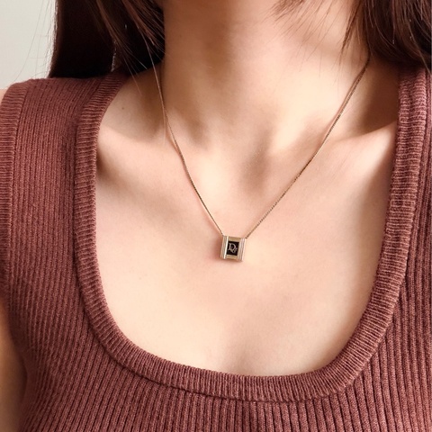 Christian Dior 迪奧鍍金琺瑯方牙項鏈 頸鍊 黑色