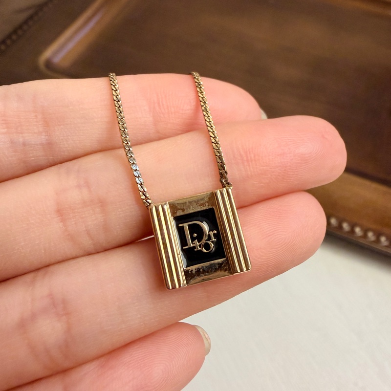 Christian Dior 迪奧鍍金琺瑯方牙項鏈 頸鍊 黑色-7