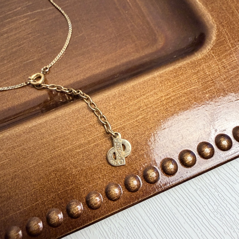 Christian Dior 迪奧鍍金琺瑯方牙項鏈 頸鍊 黑色-10