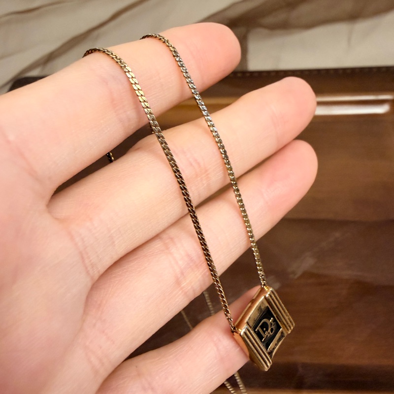 Christian Dior 迪奧鍍金琺瑯方牙項鏈 頸鍊 黑色-18