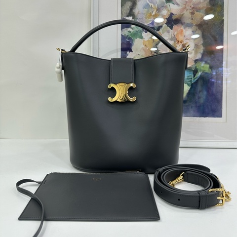 CELINE賽琳 LOUISE中號黑金凱旋門水桶包