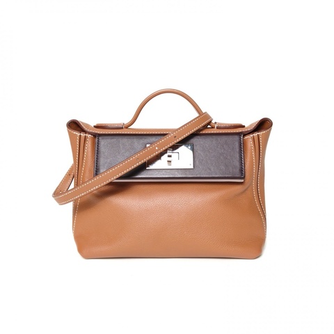 HERMES 2424mini21金棕色拼馬鞍紅拼夢幻紫EC皮U刻