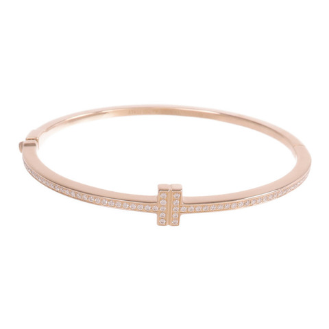 TIFFANY＆CO 18K玫瑰金T Diamond Hinged Wire Bangle鑽石手鐲