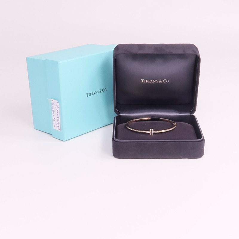 TIFFANY＆CO 18K玫瑰金T Diamond Hinged Wire Bangle鑽石手鐲-9