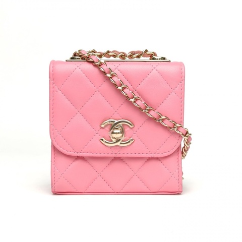 CHANEL TrendyCC口蓋包方版粉色羊皮29開淺金扣