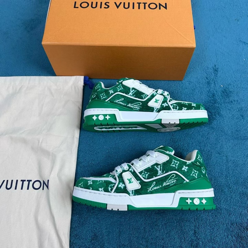 LV路易威登 trainer 毛絨滿印低幫板鞋 綠白色 37.5碼-1