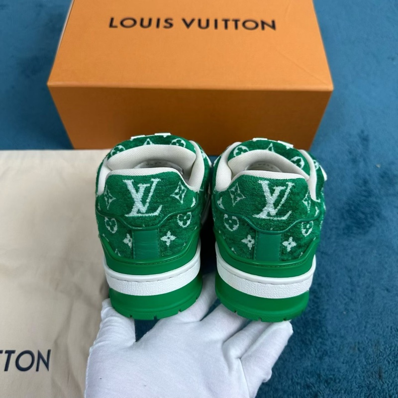 LV路易威登 trainer 毛絨滿印低幫板鞋 綠白色 37.5碼-3