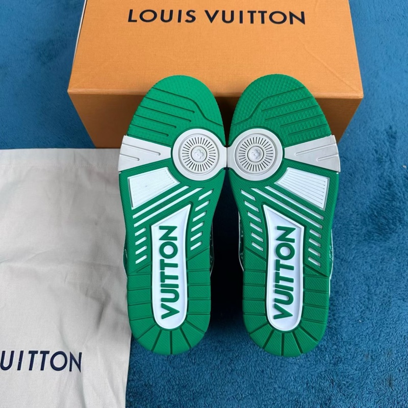 LV路易威登 trainer 毛絨滿印低幫板鞋 綠白色 37.5碼-4