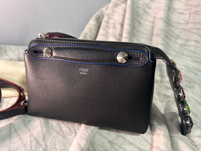 FENDI 黑藍邊小牛皮彩色寶石 By The Way Mini 兩用包-0