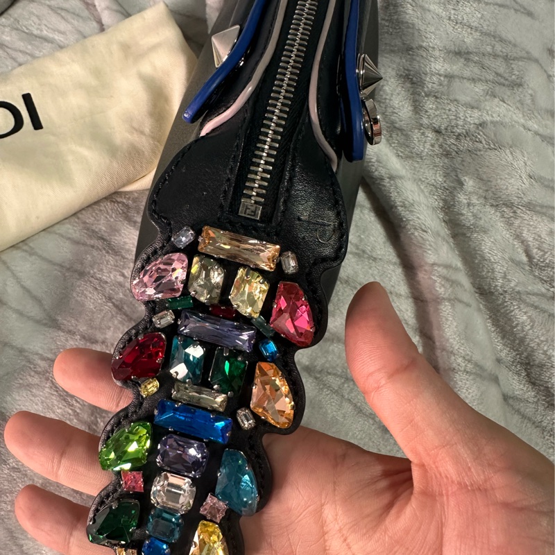 FENDI 黑藍邊小牛皮彩色寶石 By The Way Mini 兩用包-4
