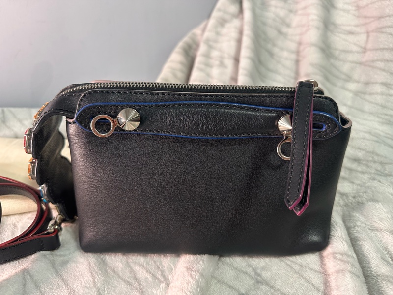 FENDI 黑藍邊小牛皮彩色寶石 By The Way Mini 兩用包-8